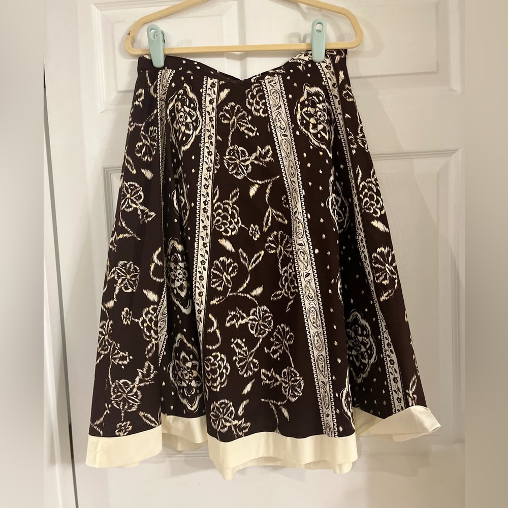 Coldwater Creek A-Line‎ brown cream skirt gold accents women’s size large